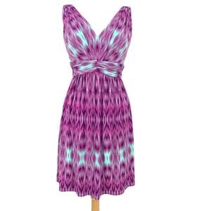 Ivy & Blu Maggy Boutique Dress Womens 2 Purple Tie Dye Sleeveless V Neck Stretch